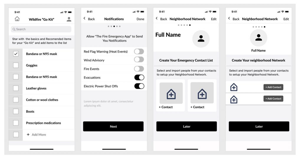 Fire Emergency App Wireframes